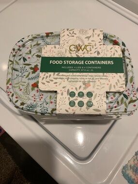 CWC Floral Food Storage Containers - Green & Red Botanical Print 4 pk